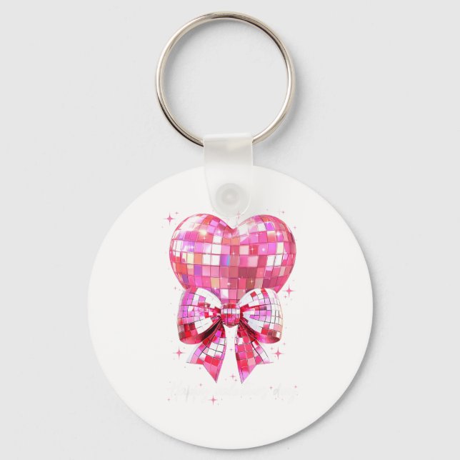 Happy Valentine's Day Funny Coquette Disco Ball He Keychain (Front)