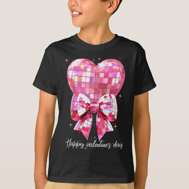 Happy Valentine's Day Funny Coquette Disco Ball He T-Shirt (Front)