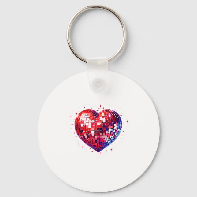 Happy Valentine's Day Funny Coquette Red Disco Bal Keychain (Front)