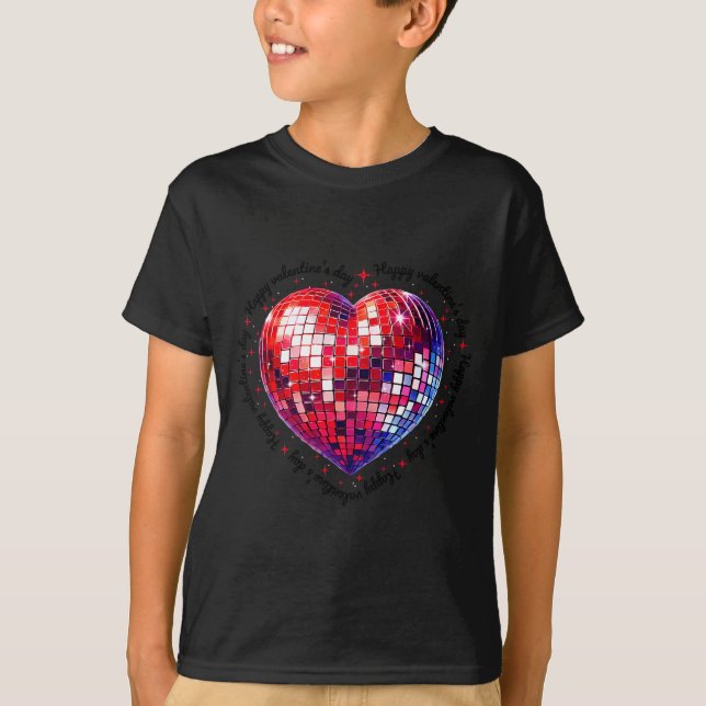 Happy Valentine's Day Funny Coquette Red Disco Bal T-Shirt (Front)