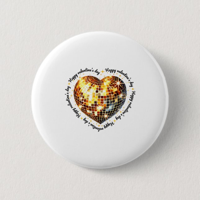 Happy Valentine's Day Funny Gold Coquette Disco Ba 2 Inch Round Button (Front)