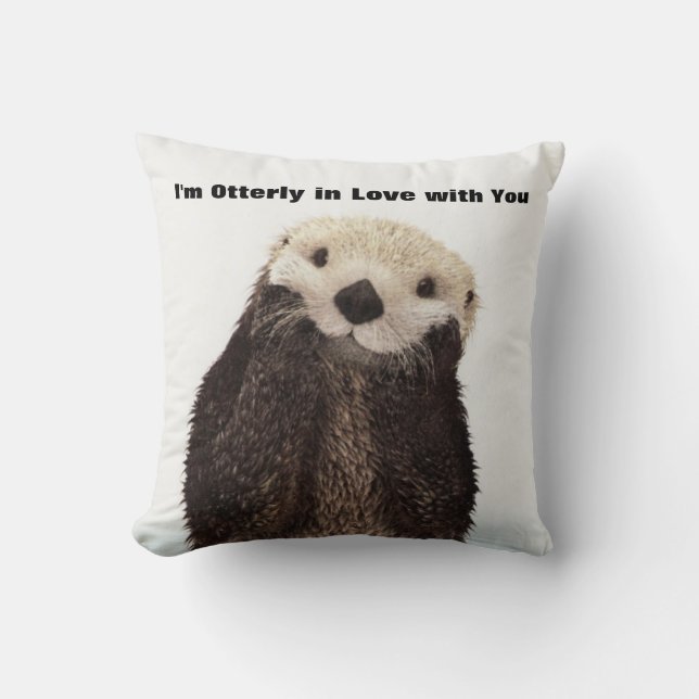 Happy Valentines Day Funny Otter Throw Pillow (Front)