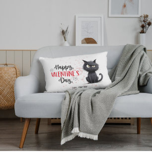 Happy Valentines Day Funny Pun Black Cat  Accent Pillow