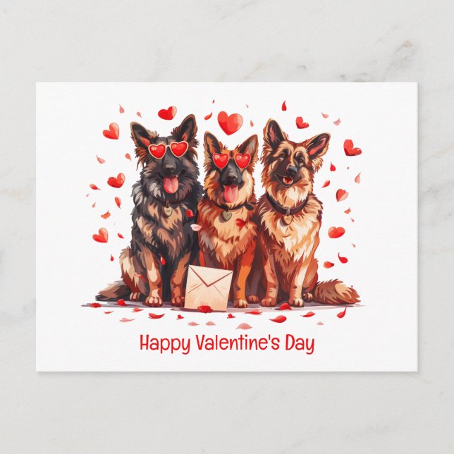Happy Valentines Day German Shepherd Dogs Postcard (Front)