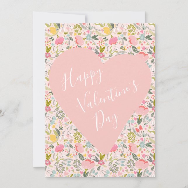 Happy Valentines Day girly blush pink heart Holiday Card (Front)
