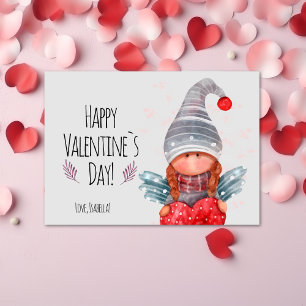 Happy Valentines Day Girly Gnome With Heart Pun Holiday Card