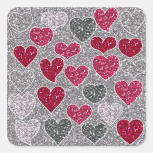 Happy Valentine's Day Glitter Love Bling Hearts Square Sticker