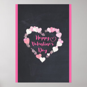 Happy Valentine's Day Glittery Pink Hearts Poster