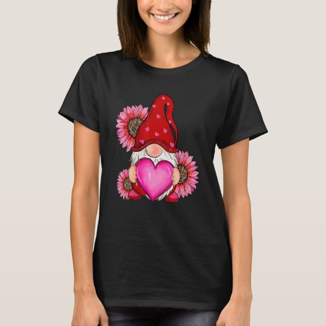 Happy Valentine's Day Gnome With Leopard Heart Sun T-Shirt (Front)