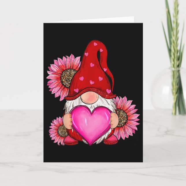 Happy Valentine's Day Gnome With Leopard Sunflower Card (Front)