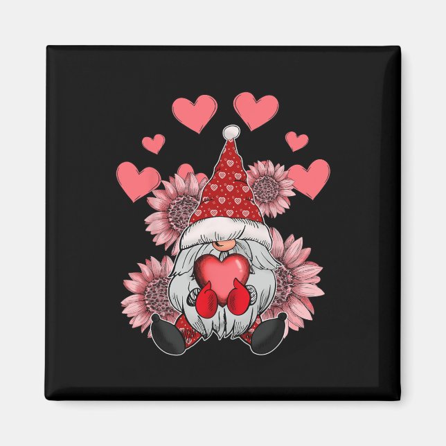 Happy Valentine's Day Gnome With Leopard Sunflower Magnet (Front)