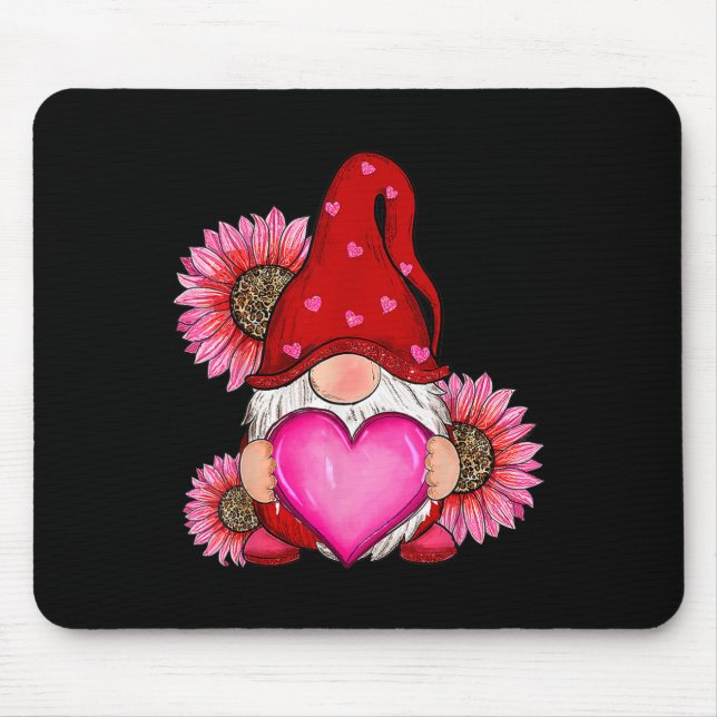 Happy Valentine's Day Gnome With Leopard Sunflower Mouse Pad (Front)