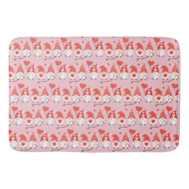 Happy Valentines Day Gnomes Pattern Pink Red Bath Mat (Front)