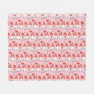Happy Valentines Day Gnomes Pattern Pink Red Fleece Blanket