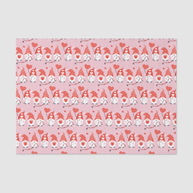 Happy Valentines Day Gnomes Pattern Pink Red Tissue Paper (Front)