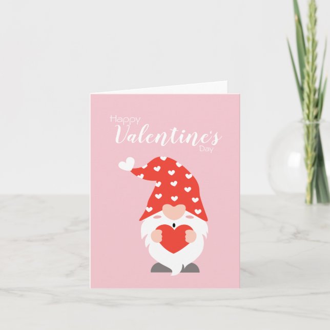 Happy Valentines Day Gnomes Red Pink Card (Front)