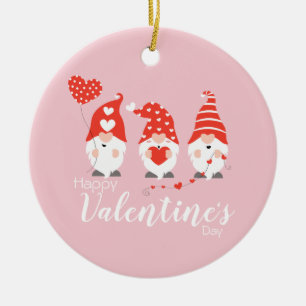 Happy Valentines Day Gnomes Red Pink Ceramic Ornament