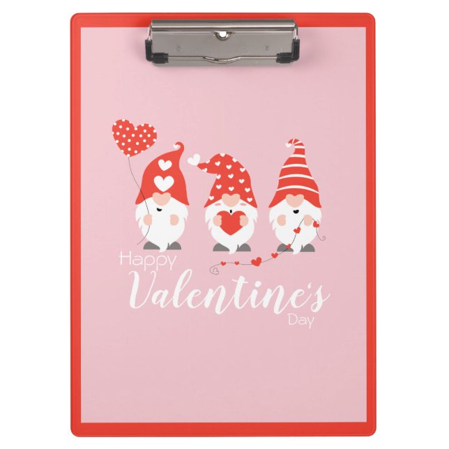 Happy Valentines Day Gnomes Red Pink Clipboard (Front)
