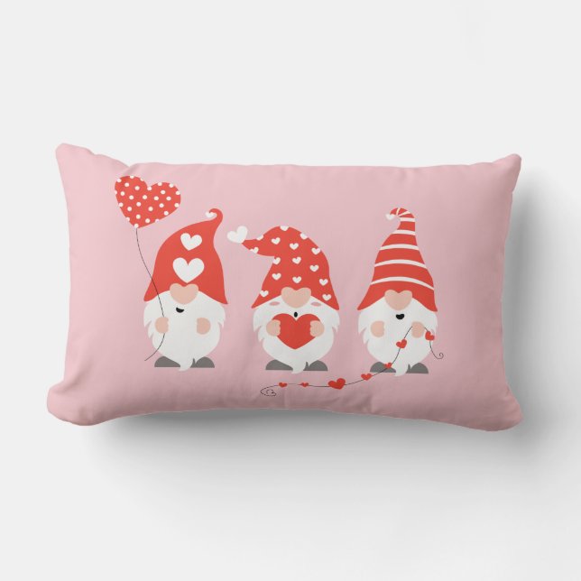 Happy Valentines Day Gnomes Red Pink Lumbar Pillow (Front)