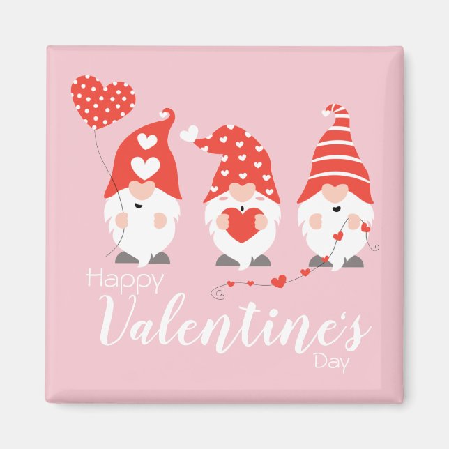 Happy Valentines Day Gnomes Red Pink Magnet (Front)