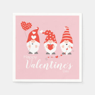 Happy Valentines Day Gnomes Red Pink Napkin