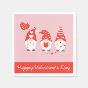 Happy Valentines Day Gnomes Red Pink Napkin