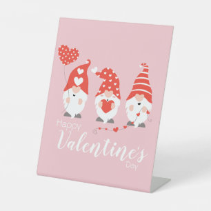 Happy Valentines Day Gnomes Red Pink Pedestal Sign
