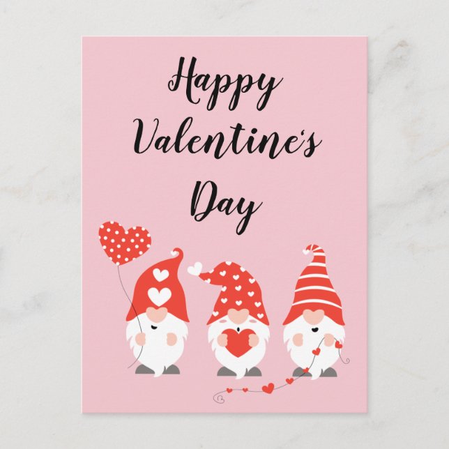 Happy Valentines Day Gnomes Red Pink Postcard (Front)