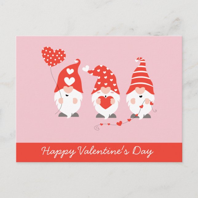 Happy Valentines Day Gnomes Red Pink Postcard (Front)