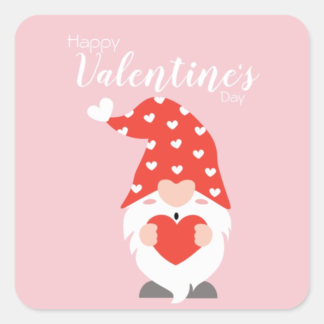 Happy Valentines Day Gnomes Red Pink Square Sticker (Front)