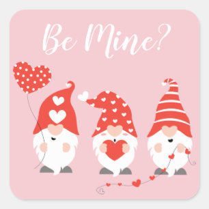 Happy Valentines Day Gnomes Red Pink Square Sticker