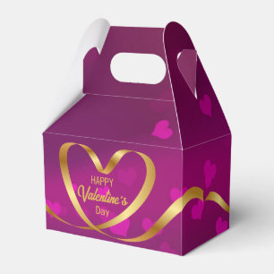 Happy Valentine's Day Gold Heart Ribbon Purple Favor Box