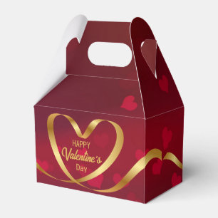 Happy Valentine's Day Gold Heart Ribbon Red Favor Box