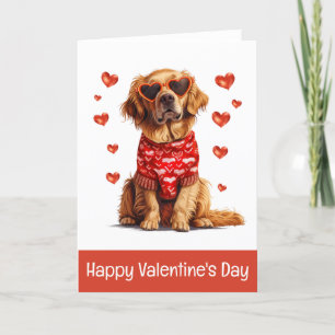 Happy Valentines Day Golden Retriever Dog Holiday Card