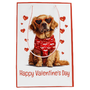 Happy Valentines Day Golden Retriever Dog Medium Gift Bag