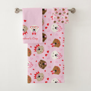 Happy Valentines Day Golden Retriever Dogs Bath Towel Set