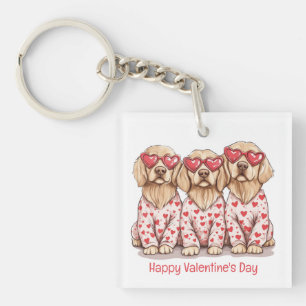 Happy Valentines Day Golden Retriever Dogs Keychain