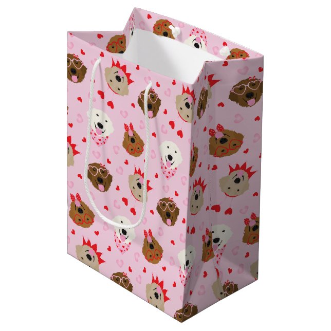 Happy Valentines Day Golden Retriever Dogs Medium Gift Bag (Front Angled)