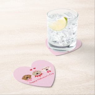 Happy Valentines Day Golden Retriever Dogs Paper Coaster