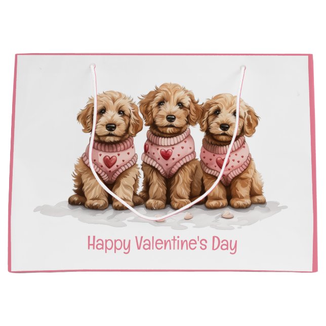 Happy Valentines Day Goldendoodle Dogs Large Gift Bag (Front)