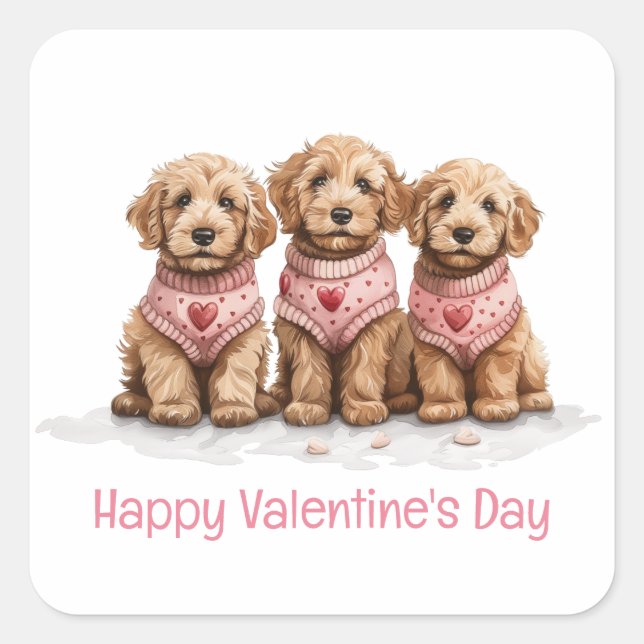Happy Valentines Day Goldendoodle Dogs Square Sticker (Front)