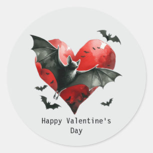 Happy Valentine's Day Gothic bat Classic Round Sticker
