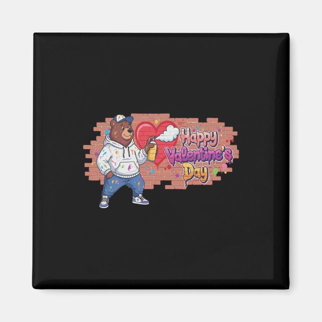 Happy Valentines Day Graffiti Bear Spray Paint Str Magnet (Front)