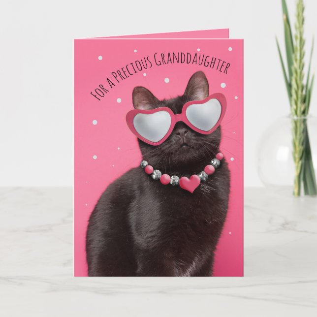 Happy Valentines Day Granddaughter Funny Kitty Cat Holiday Card (Front)
