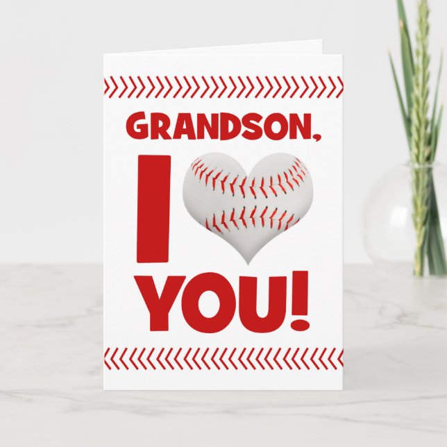 Happy Valentine's Day Grandson Baseball Heart Holiday Card (Front)