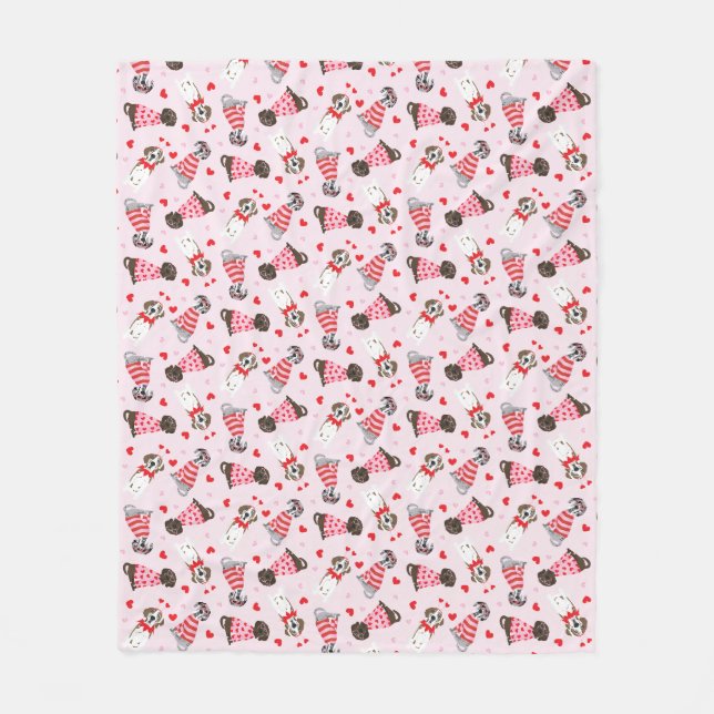 Happy Valentines Day Great Dane Dogs Fleece Blanket (Front)