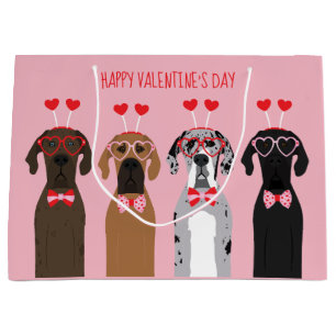 Happy Valentines Day Great Dane Dogs Large Gift Bag