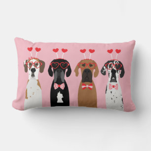 Happy Valentines Day Great Dane Dogs Lumbar Pillow