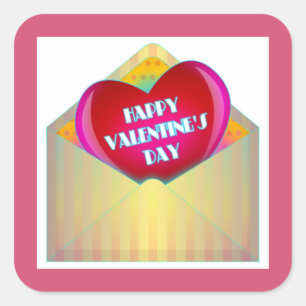 "HAPPY VALENTINE'S DAY" GREETING CARD SQUARE STICKER