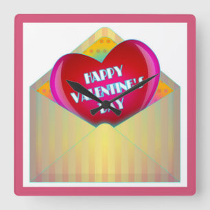 "HAPPY VALENTINE'S DAY" GREETING CARD SQUARE WALL CLOCK